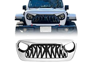 Allinoneparts Front Shark Grille Compatible with 2018-2025 Jeep Wrangler JL JLU Gladiator JT w/o TrailCam, White Black