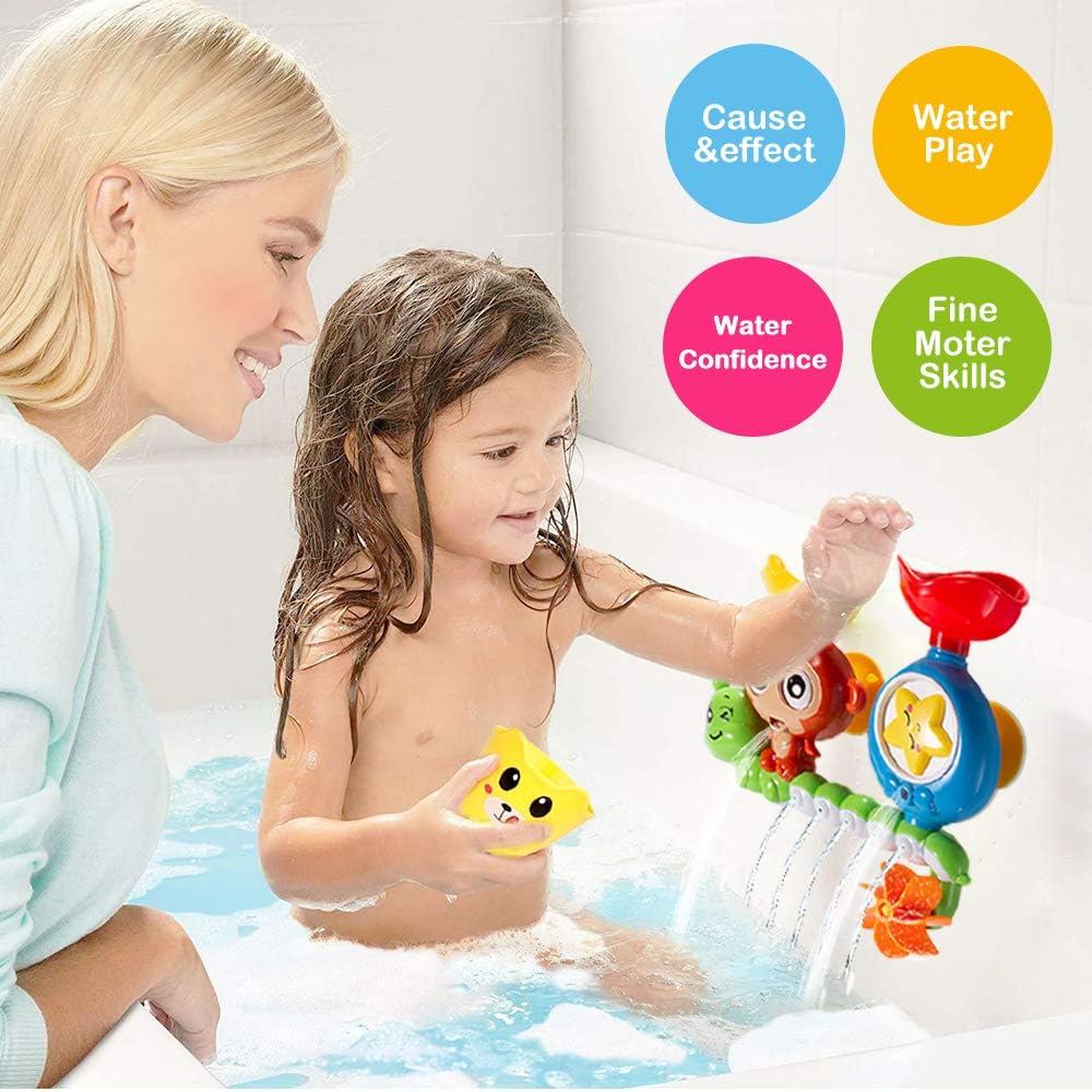 G-WACK Bath Toys for Toddlers Age 1 2 3 Year Old Girl Boy, Preschool New Born Baby Bathtub Water Toys, Durable Interactive Multicolored Infant Toy, Lovely Monkey Caterpillar, 2 Strong Suction Cups: Toys & Games