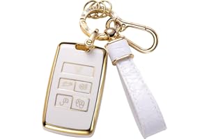 CACARLIKE for Land Rover Key Fob Cover with Land Rover Keychain, Car Key Fob Case Compatible with Land Rover Range Rover Evoque Sport Vogue Discovery 5 Jaguar E I-PACE Smart Key Protector