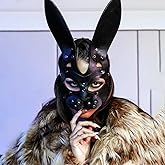 Bmirth Leather Rabbit Masks Masquerade Mask for Women Bunny Masks Halloween Rabbit Face for Night Club Cocktail Cosplay Prom Rave Decorative (Black1)