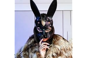 Bmirth Leather Rabbit Mask Punk Black Cat Masks Cat Head Mask Halloween Party Masquerade Prom Face Decorative