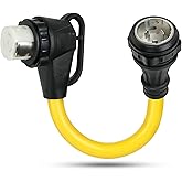 ​1.5FT 50 Amp RV Power Adapter Cord, NEMA SS2-50P to SS2-50R 90-Degree Locking Female Receptacle, Twist Lock Extension for Travel Trailers, Campers - Flame Retardant, 100% Copper Conductors