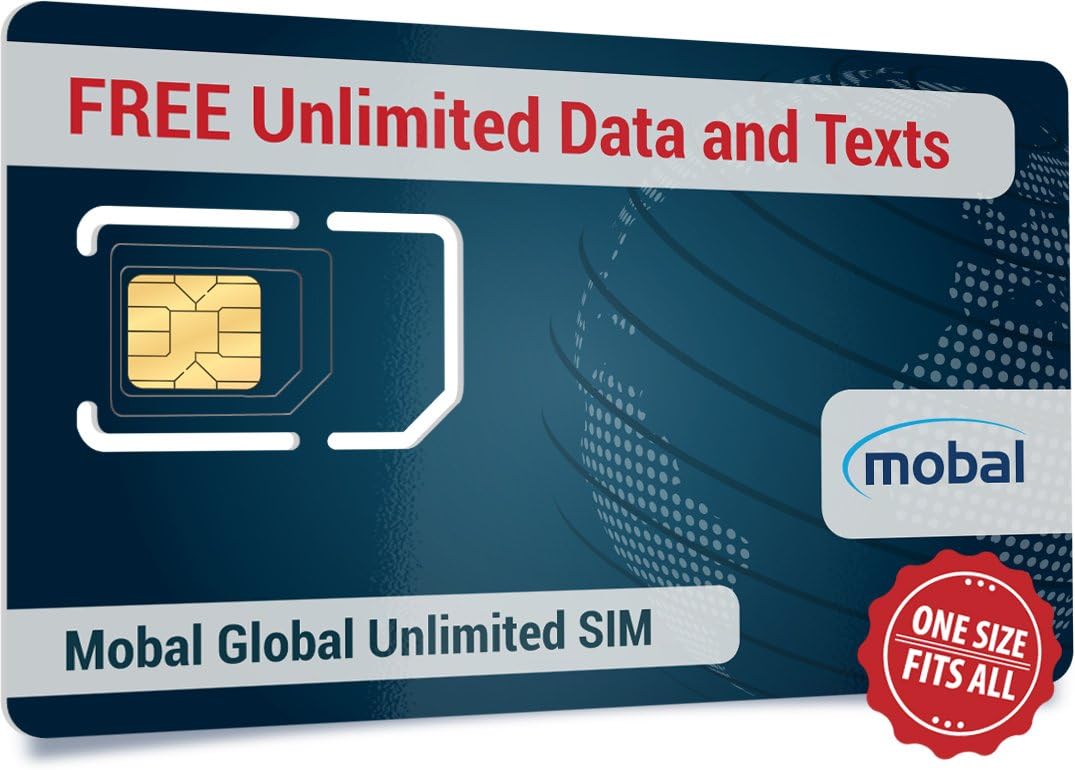 Global Unlimited SIM by Mobal. Unlimited Roaming Data and Unlimited Texts. Excellent Coverage Including All of Europe. International SIM Card with Great Calling Rates. One Month, only $59!!
