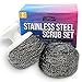 Stainless Steel Scrubber Set, Marine Grade Steel Wool Scouring Pads with Brush Handle, Heavy Duty Cleaning Supplies for Kitchen, Dishes, Teak Wood, Outdoor Furniture, and Metal Tough Cleaning Tasks