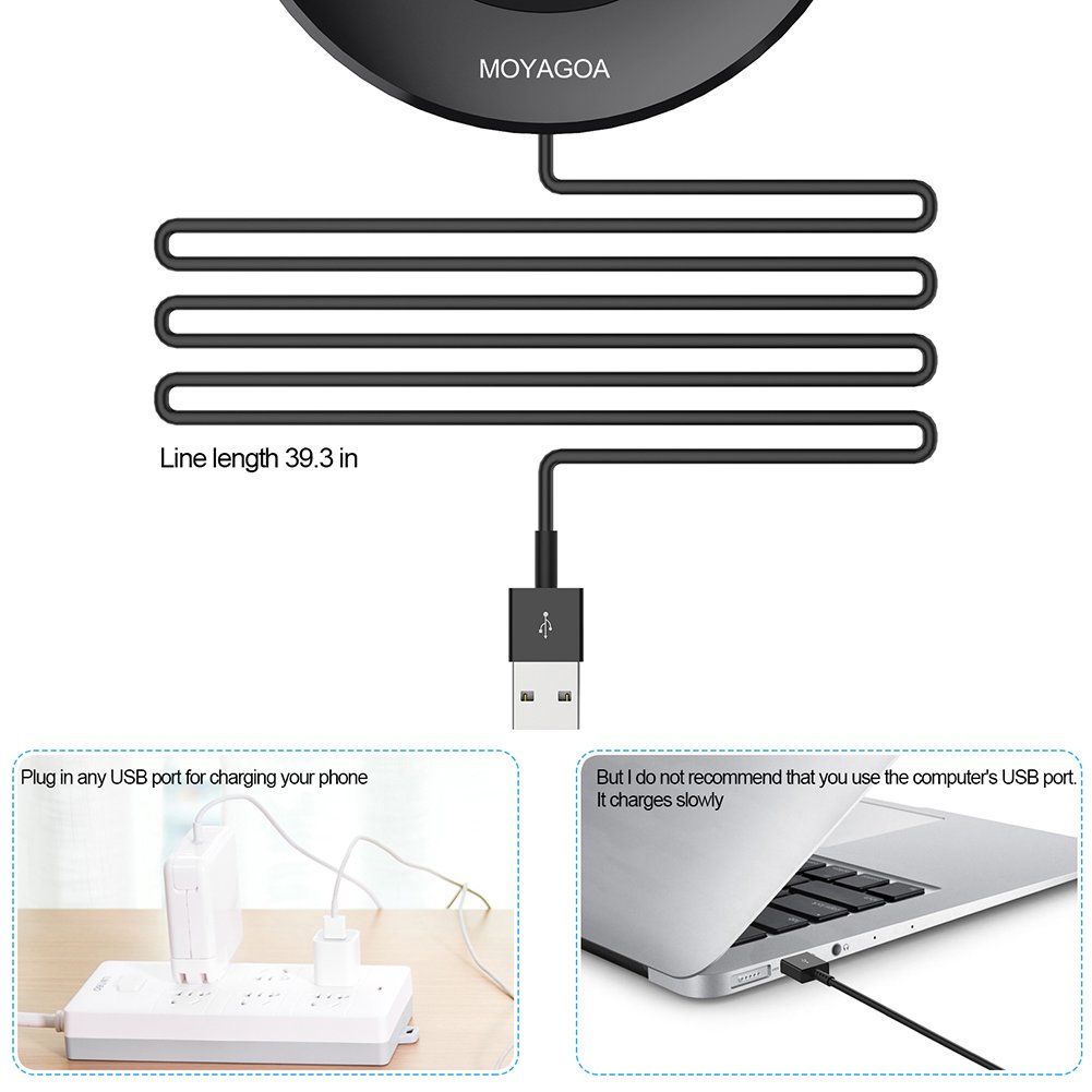 MOYAGOA Qi Certified Wireless Charging Pad (black). Protects your device from overheating. For iPhone X, iPhone 8 Plus, iPhone 8, Samsung Galaxy Note 8, S8, S8 Plus, S7 Edge S7, S6 Edge Plus, Note 8,