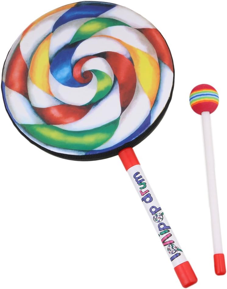 Amazon Yibuy 7.9インチ プラスチック ロリポップの形 ハンドドラム パーカッション楽器 教育玩具 キッドとベイビー用