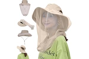 Naisicore Mosquito Net Hat, Sun Protection Wide Brim Mosquito Hats with Netting, Adjustable Bug Net Ha