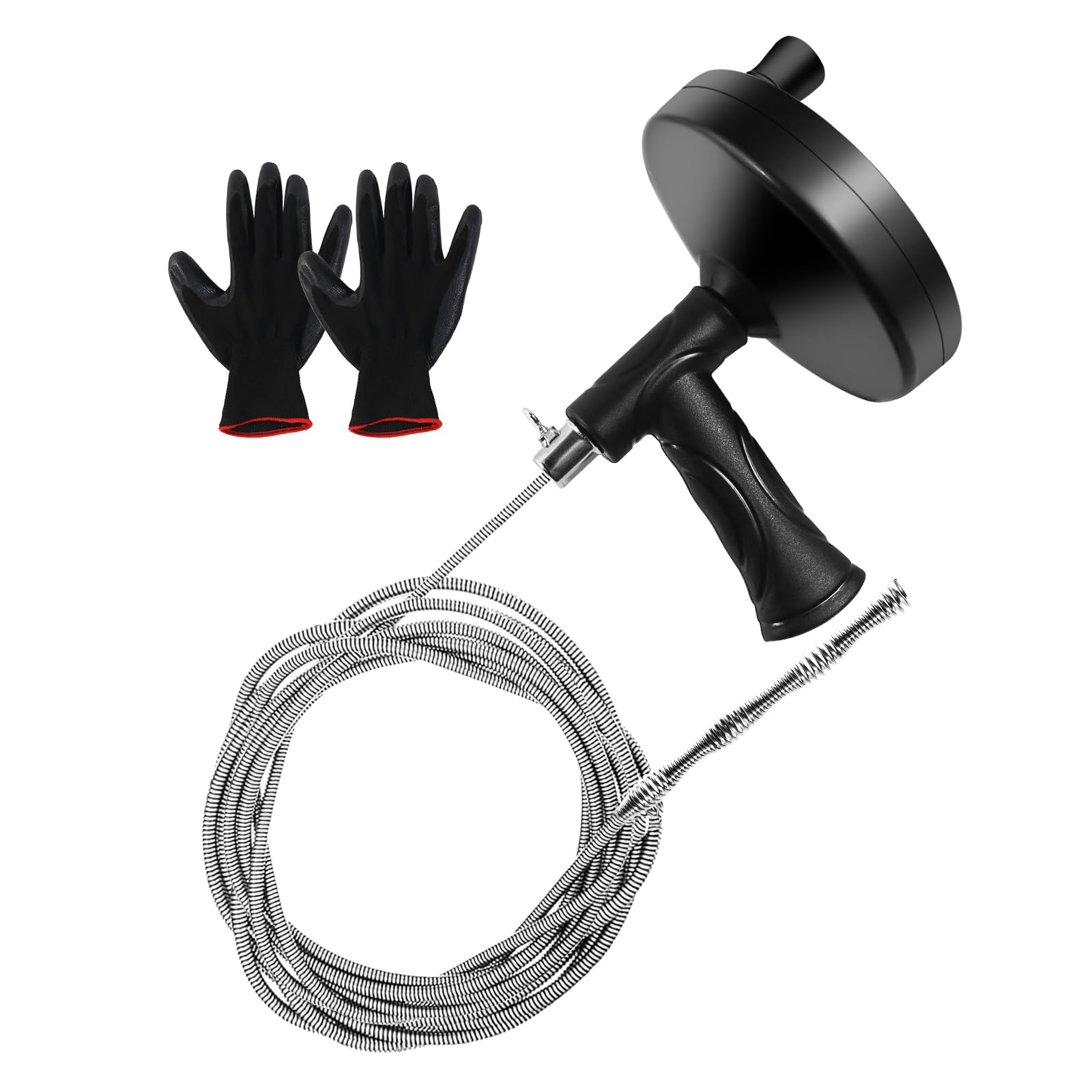 Photo 1 of 33 Feet Drain Snake Auger Plumbing Snake Drain Hair Clog Removal Tool - Flexible Sink Unclogger Drain Cleaner Tool for Bathroom Kitchen Tub Shower Drain Clog Remover with Gloves