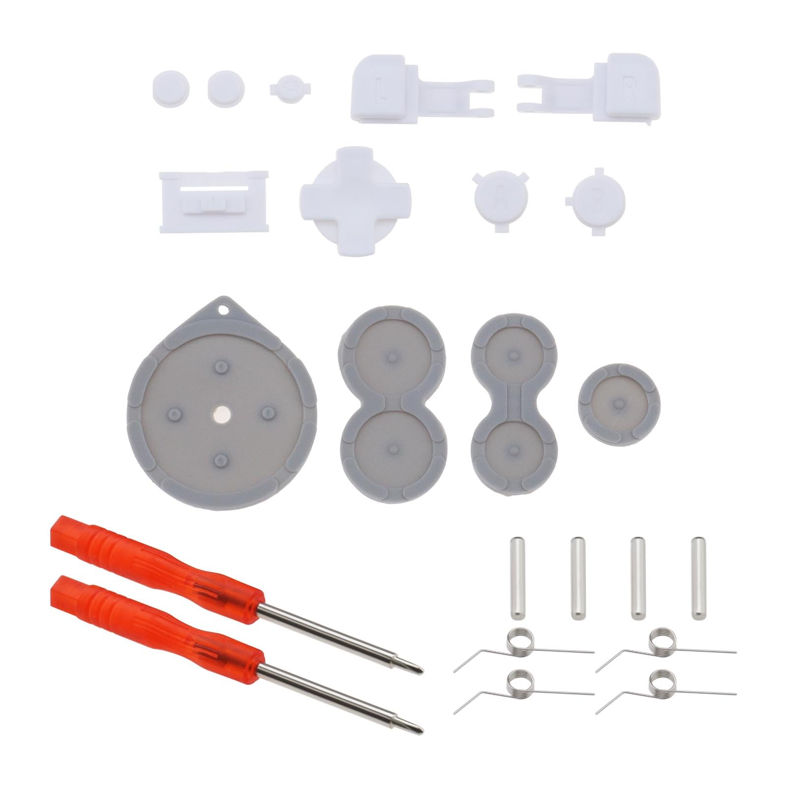 The Lord of the Tools Set of 23 Button Kit Compatible with Gameboy Advance SP Handheld Game Console A B L R Button Replacement Repair Accessory White