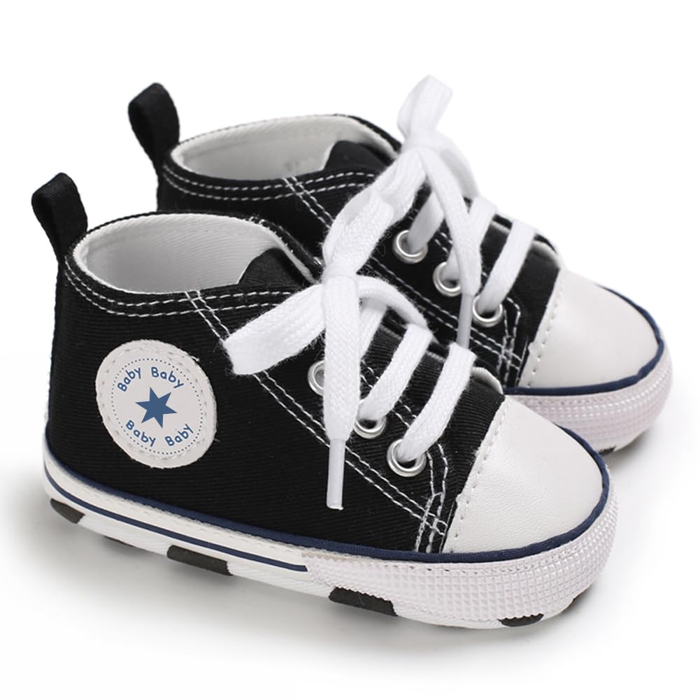 xioqen Unisex Baby Boys Girls Shoes, Newborn Infant Non-Slip Canvas Denim High Top Sneakers, Toddler First Walkers Shoes