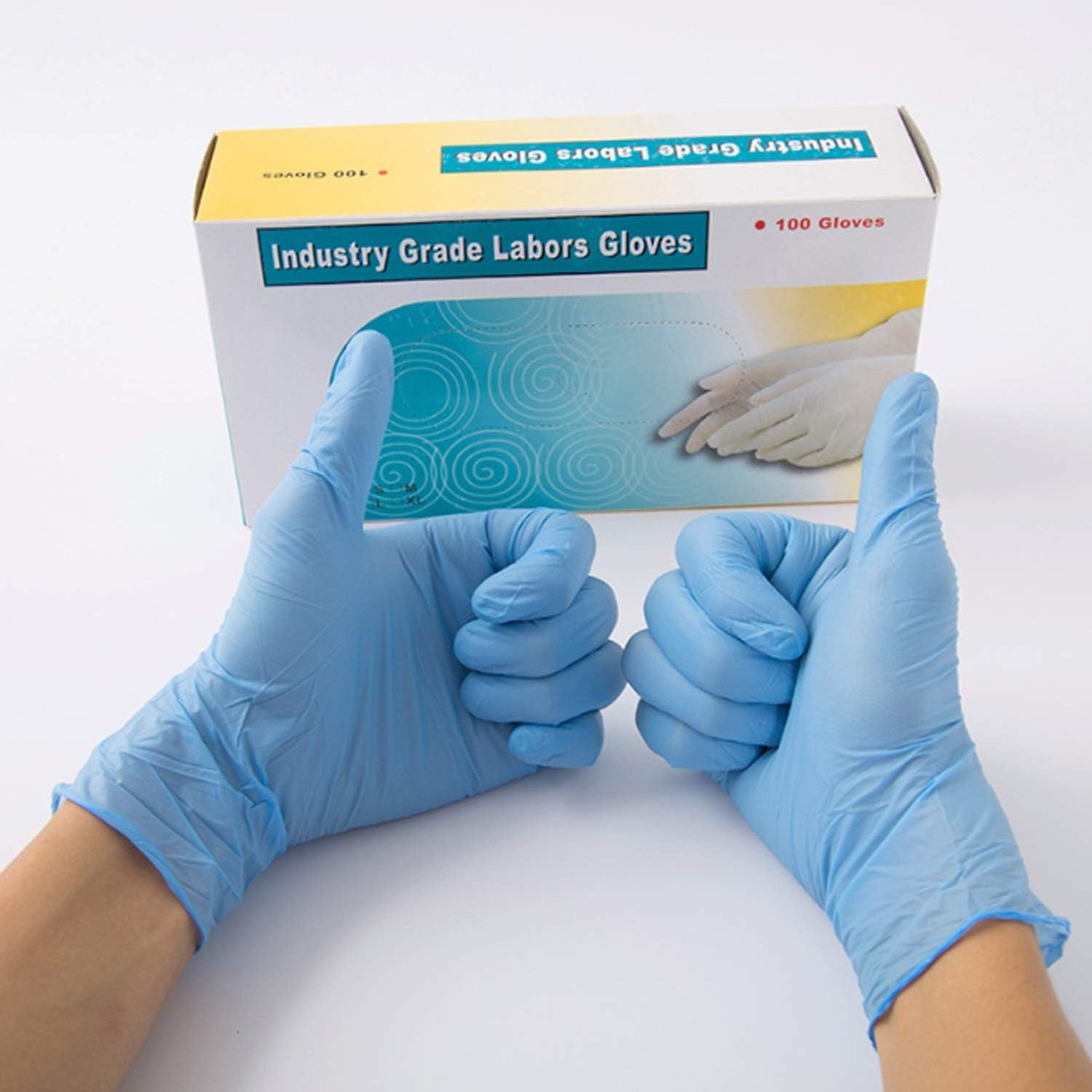 HAOXIONGMAOYI UK Nitrile Disposable Gloves Box Of 100 Wear-resistant Anti-slip Acidulent And Alkali Raincoat Food Processing Gloves (Color : Blue, Size : M-9 in)
