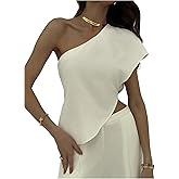 SOLY HUX Women's Summer One Shoulder Asymmetrical Tops Elegant Short Sleeve Evening Cocktail Blouse
