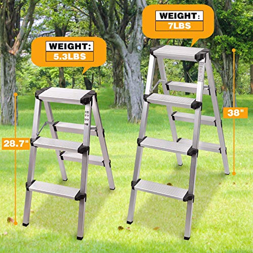 REDCAMP Aluminum 3 Step Ladder Lightweight Folding Small Ladder Step