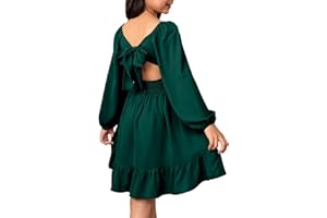 blibean Girls Long Sleeve Tie Back Dress Tween Fall Off Shoulder Dress Size 6-15 Years