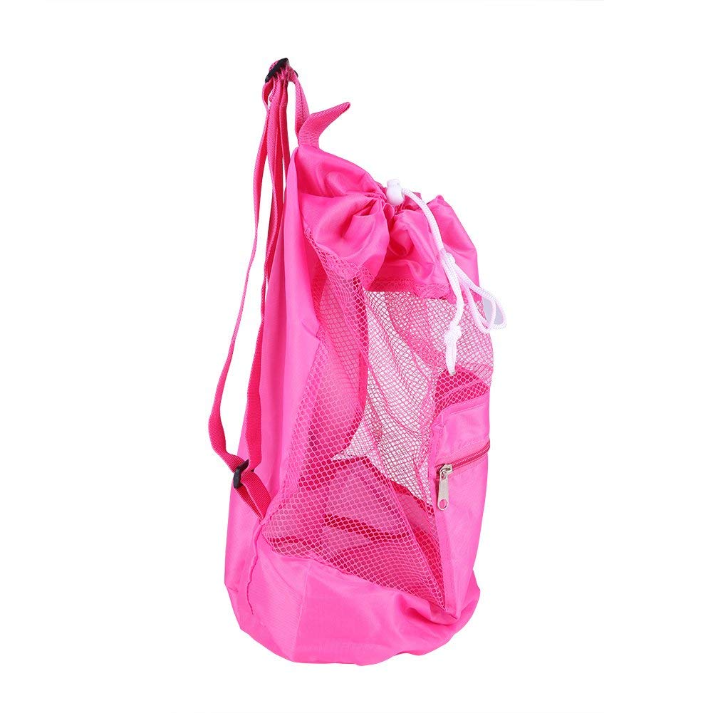 Fdit Kids Mesh Drawstring Backpack/Portable Large Mesh Beach Bag for Pool Toys Balls,Soccer Ball, Water Sports, Beach Cloth, Swimming Gears(pink)