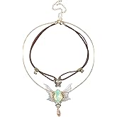 MOSTORY Renaissance Hippie Vintage Necklace - Layered Butterfly Neckalce for Women Cosplay Fairycore Outfit Halloween