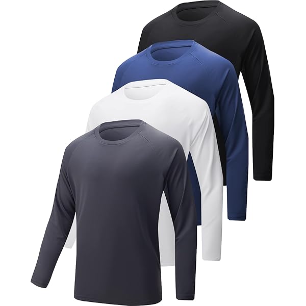4 Pack Men's Long Sleeve Compression Shirts - UPF 50+ Sun Protection, Moisture Wicking Active Wear