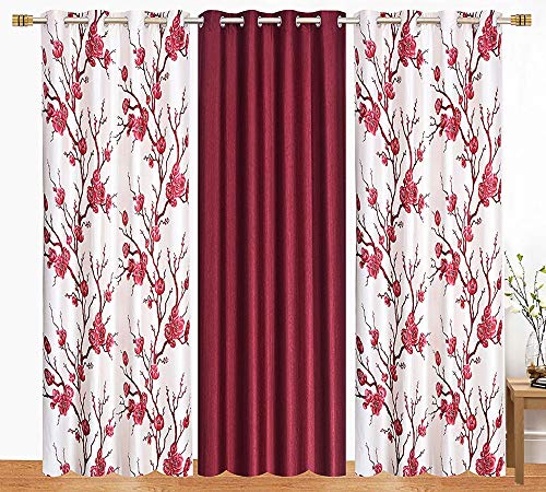 Impression Hut Polyester Long Crush Printed Floral with Plain Curtains, 7 feet, Maroon, Pack of 3 1 Impression Hut Polyester Long Crush Printed Floral with Plain Curtains, 7 feet, Maroon, Pack of 3