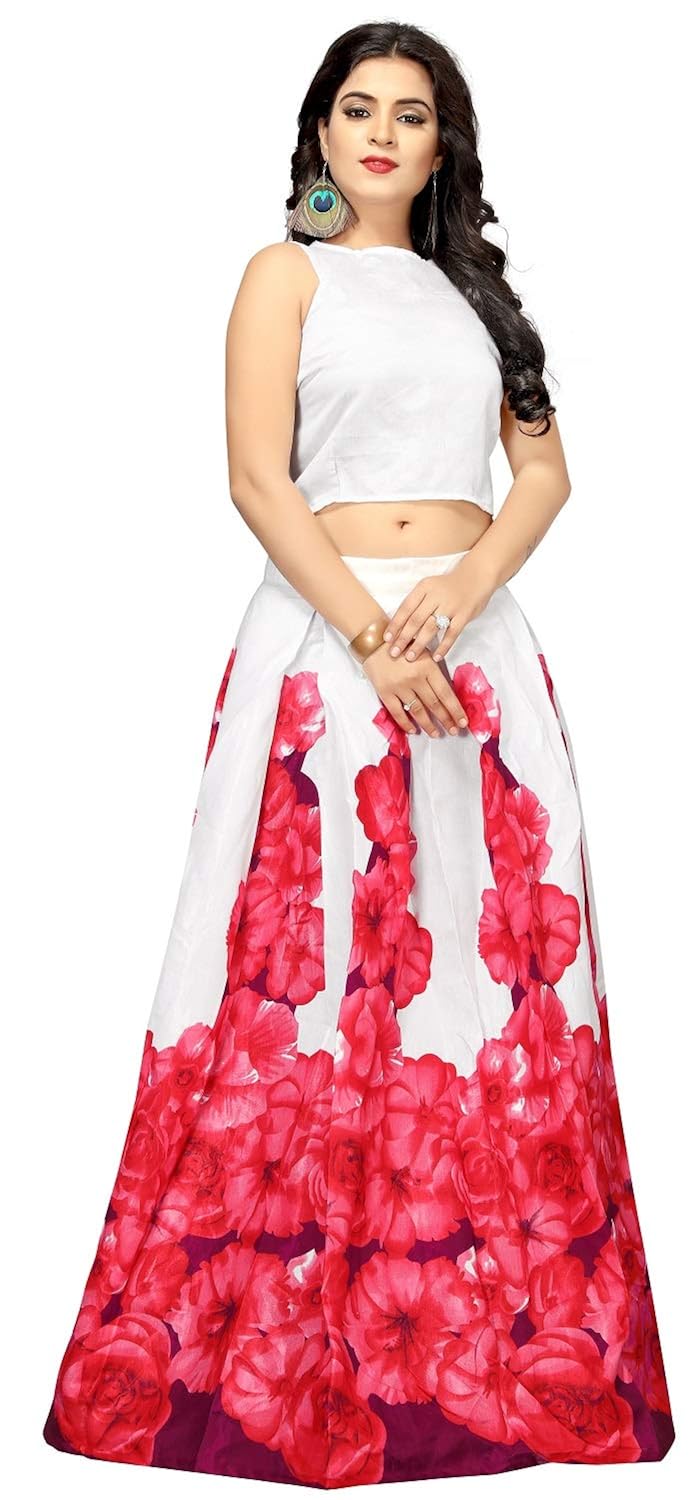 nplash fashion girl's lehenga choli (red and white, free size)