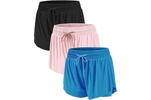 ATTIQOZI 3 Pack Butterfly Shorts Girls Flowy Shorts with Pocket 2-in-1 Athletic Running Soccer Bike Short for Teen Girls