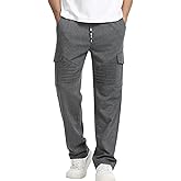 Suwangi Men’s Cargo Sweatpants Open Bottom Straight Fit Elastic Drawstring Pants with 5 Pockets for Casual Athletic Lounge