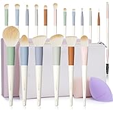 LULUCOLORS Colorful Series 18-Pcs Makeup Brush Set with Soft, Cruelty-Free Synthetic Bristles, Wooden Matte Handles, 2 Latex-Free Makeup Sponges & Travel Storage Bag – Face & Eye Brushes for Makeup