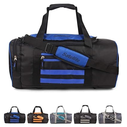 Satellite Multi Pocket Heavy Duty Travel Bags Duffle Bag Organizer I Carry on Luggage Weekend Bags I Gym Bag for Men & Women Large Capacity (Black & Blue)