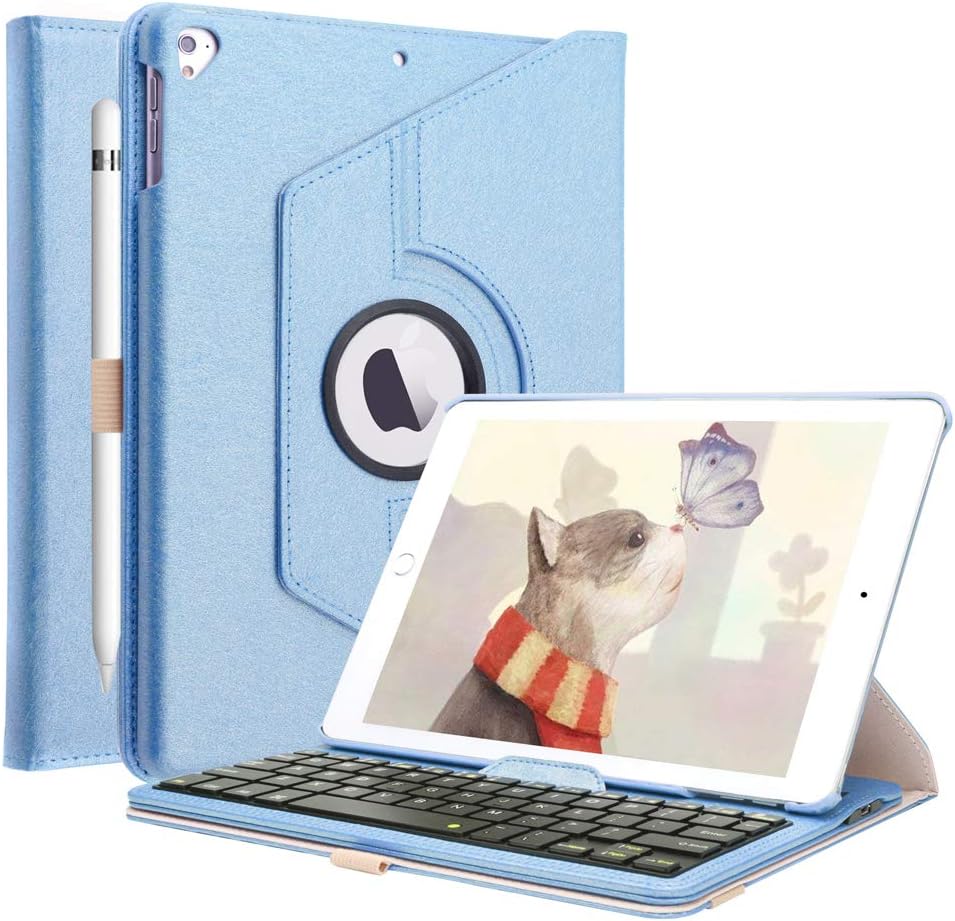Keyboard Case Compatible iPad 6th Gen 2018 /iPad 5th Gen 2017/ iPad Pro 9.7 2016 / iPad Air 2/ iPad Air, Bluetooth Keyboard KVAGO-360 Rotating Bluetooth Keyboard Cover (Blue)