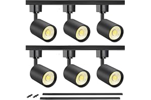 VANoopee 6-Light LED Track Lighting Kit with 6.6FT H Type Track Rails, Dimmable Track Light Heads Bright Ceiling Spotlight Fixture for Kitchen Accent Art, 3000K Warm White, No Flicker 10W 800lm Black