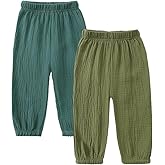 GFQLONG Toddler Boy Girl Linen Pants,Boys Cotton Harem Pant Girls Gauze Muslin Loose Bloomers