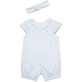 Little Me Clothes for Baby Girls' 100% Cotton Romper and Headband Set, 3-12 Months