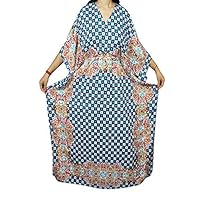 Mogul Womens Caftan Kimono Sleeves Printed Cover Up Kaftan Boho Beach Dress