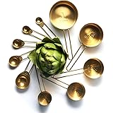 Akurn 10-Piece Measuring Cup and Spoon Set, Includes 5 Measuring Cups and 5 Measuring Spoons, Gold-Plated Stainless Steel Mea