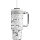 POWCAN 40 oz Camo Tumbler with Handle, 2-in-1 Straw and Sip Lid, Leakproof, Dishwasher Safe, Insulated Stainless Steel Travel Coffee Mug, Keeps Cold for 34 Hours, Car Cup Holder Fit (Clouded Aspen)