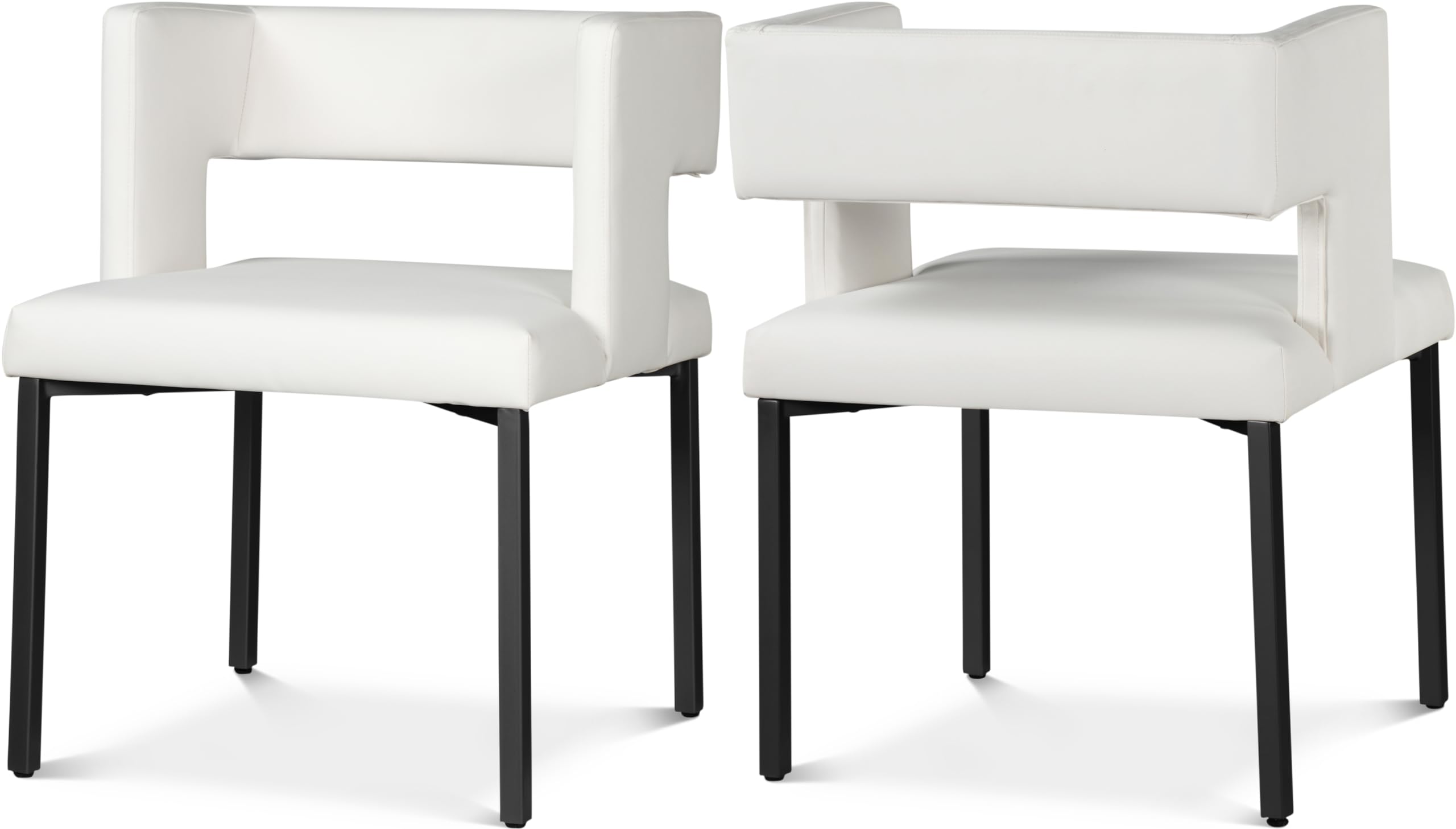 Photo 1 of (MISSING FEET & DAMAGED) (NO BOX) Meridian Furniture Caleb Collection Modern | Contemporary Upholstered Dining Chair with Squared Back and Sturdy Iron Legs, Set of 2, White Faux Leather, Matte Black, 23" W x 21" D x 30" H