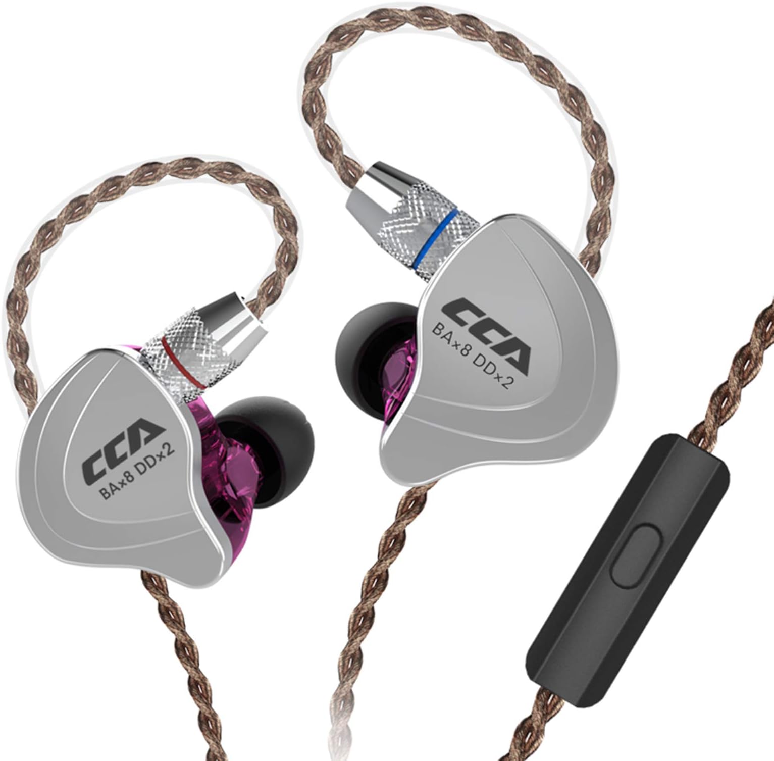 HiFi Five Drivers Hybrid One Side (4 BA + 1 DD) in-Ear Earphones,Full Mid &High Frequency Sound Quality CCA C10 in Ear Monitors Design with Detachable(C10purple with Mic)