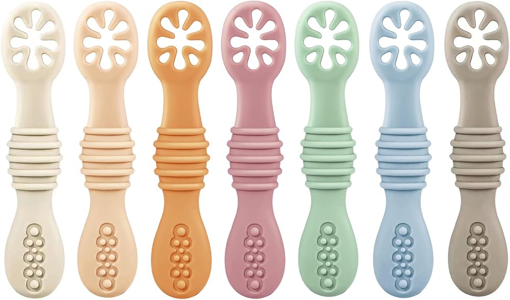 PandaEar 7 Pack Silicone Weaning Spoons Self Feeding Toddler Spoons 4-6 Months