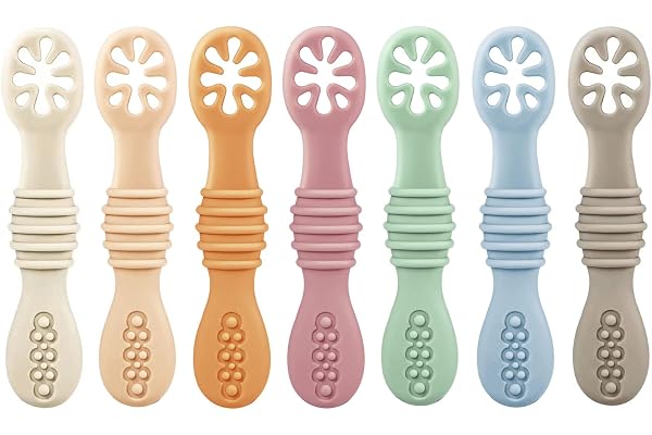 PandaEar 7 Pack Silicone Baby Feeding Spoon| Baby led Weaning Spoon for Self Feeding First Stage| Infant Toddler Baby Spoons