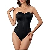 OYOANGLE Women's Silk Satin Bodysuit Sleeveless Strapless Tube Backless Solid Plain Slim Fit Bodysuit Tops