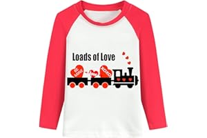 DDSOL Toddler Little Boy Valentine Day Shirt Red White Love Heart Truck Dinosaur Tshirt Raglan Long Sleeve Kid Tee Top