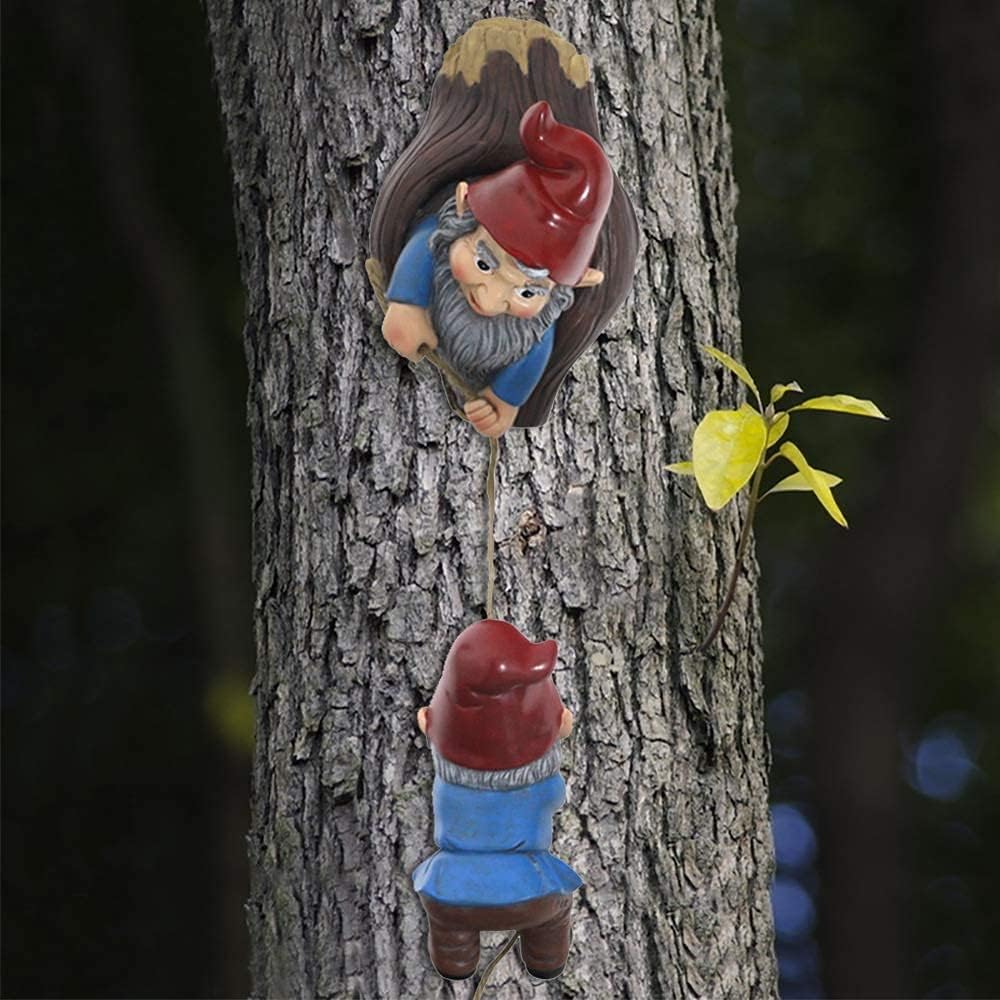 LANDOR Climbing Gnomes Tree Hugger Decor Climbing Gnomes Garden Decorations Tree Faces Decor Outside Miniature Fairy Elf Climbing Tree Hanging Statue Garden Gnomes Outdoor Decorations