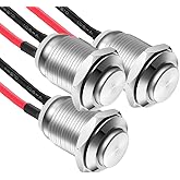 Gebildet 3 Pcs 12mm Prewired High Head Waterproof Push Button Latching 2A 12V/24V/125V/250V AC Self-Locking Stainless Steel P