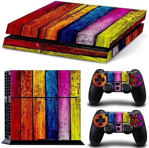 TURXIN PS4 Console and DualShock 4 Controller Skin Set - Rainbow Multi-color Wood Stripes - PlayStation 4 Vinyl