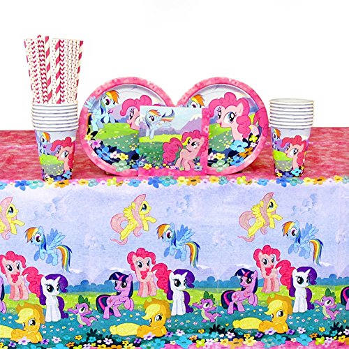 My Little Pony Party Pack for 16 Guests: Straws, Plates, Napkins, Cups, and Table Cover (Bundle for 16)