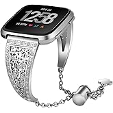 AISPORTS Compatible with Fitbit Versa 2 Band for Women, Slim Crystal Bling Glitter Diamond Wristband Metal Buckle Jewelry Bracelet Replacement Band for Fitbit Versa 2/Versa/Versa Lite Smart Watch