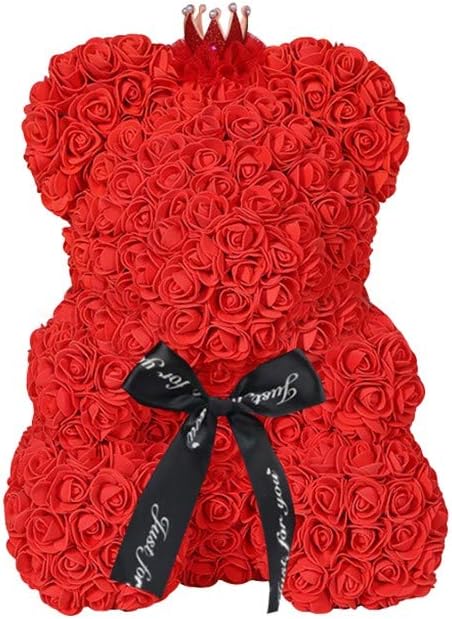 Forever Rose Teddy Bear, Artificial Flower Teddy Bear Girlfriend Anniversary Gift (Red)