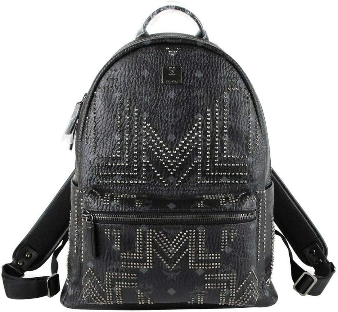 mcm black studded backpack