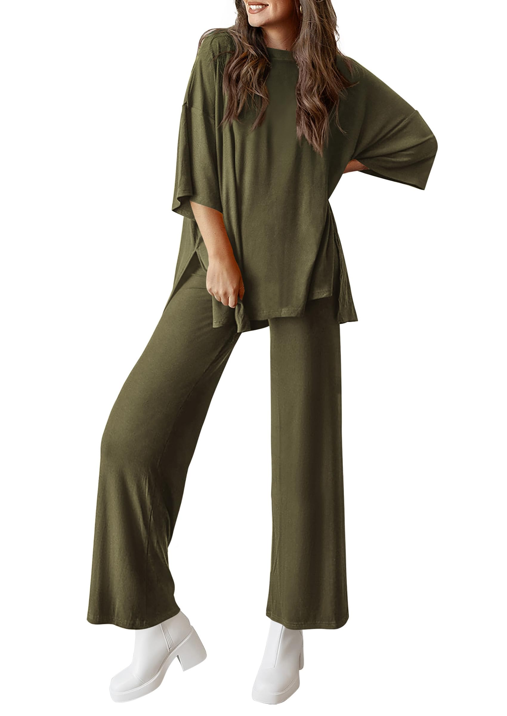 Photo 1 of PRETTYGARDEN Two Piece Sets For Women Summer Fashion Lounge Matching Set 2025 Travel Vacation Airport Outfits Clothing (Army Green,X-Large)