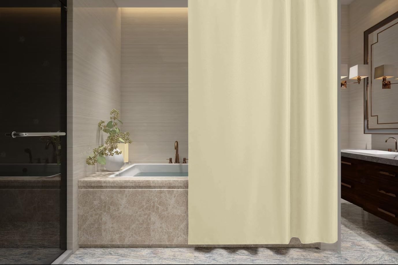 ProBytes Polyester Shower Curtain - Water Repellent Fabric,180 x 180 CM, 71 x 71 Inch, 12 Rail Hooks, Mildew Resistant, Machine Washable, Soft & Elegant Colours, Bathtub, Bathroom, Wet Room - Cream โ image 1