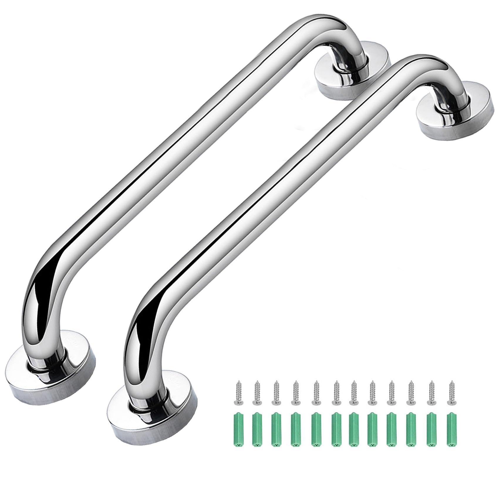 2 Pack 17inch Grab Bar Rail, 304 Stainless Steel Non-Slip Bathroom Chrome Grab Rail, Non-Slip Disability Auxiliary Handle, Safety Handle for Bedroom Bathtub, Shower, Steps, Indoor/Outdoor, 43.5cm